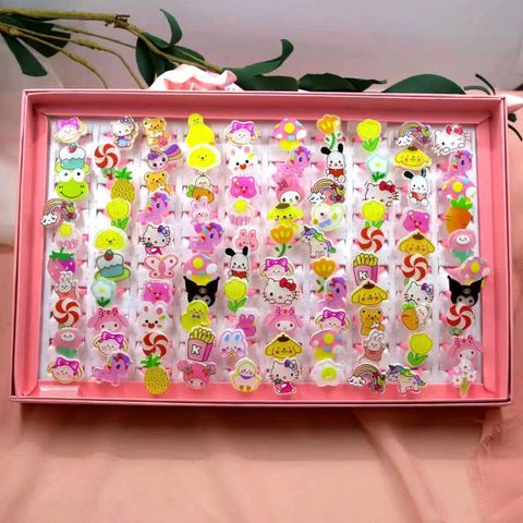 Korean Cartoon Acrylic Ring Children's Resin Box Plastic Ring Wholesale