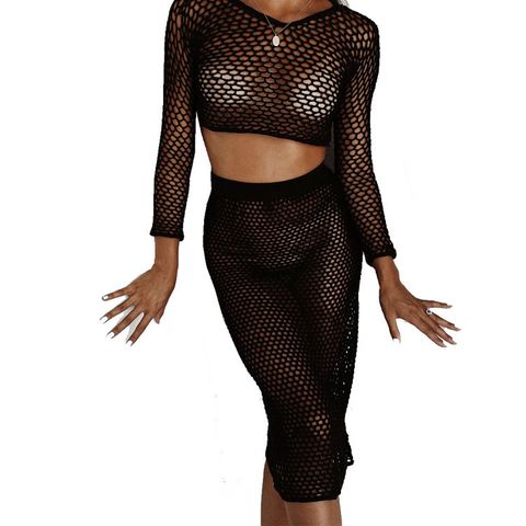 2020 New Sexy Mesh  Beach Hollow Blouse Two-piece Sets