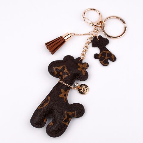 Fashion Plaid Cat Flower Pu Leather Unisex Bag Pendant Keychain 1 Piece