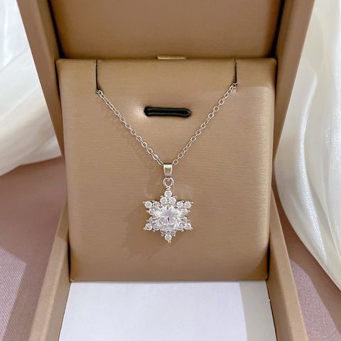 Titanium Steel Lady Inlay Snowflake Artificial Gemstones Necklace