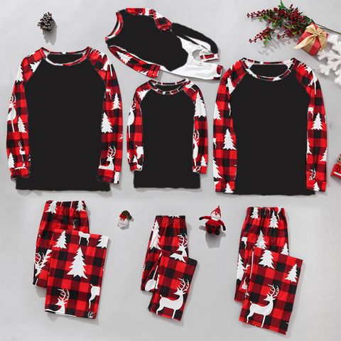 Casual Christmas Tree Letter Elk Cotton Polyester Pants Sets Straight Pants Blouse Family Matching Outfits
