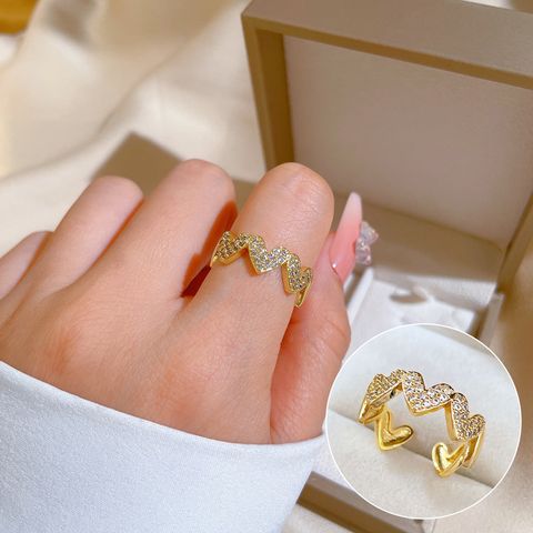 Fashion Heart Shape Brass Zircon Open Ring In Bulk