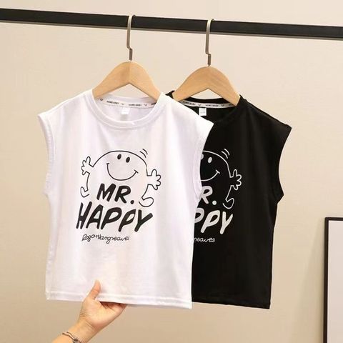 Fashion Classic Style Letter Smiley Face Printing Cotton Blend T-shirts & Blouses