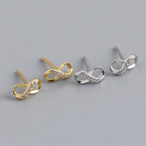 1 Pair Simple Style Infinity Sterling Silver Hollow Out Inlay Rhinestones Ear Studs