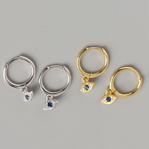 1 Pair Fashion Devil's Eye Inlay Sterling Silver Artificial Diamond Drop Earrings