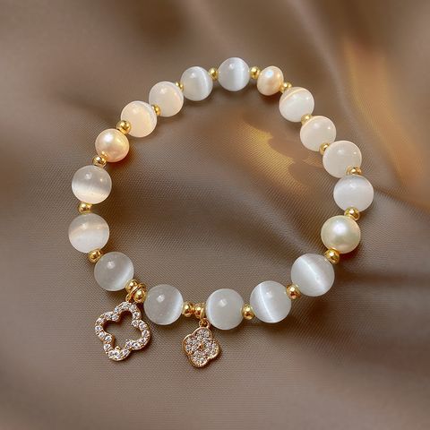Sweet Flower Alloy Freshwater Pearl Opal Beaded Bracelets 1 Piece
