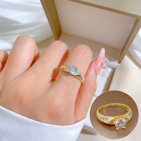 Simple Style Classic Style Round Brass Gold Plated Artificial Gemstones Open Rings In Bulk
