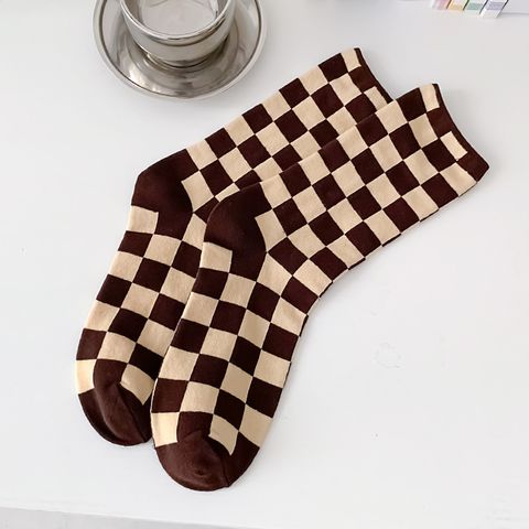 Women's Fashion Plaid Cotton Crew Socks