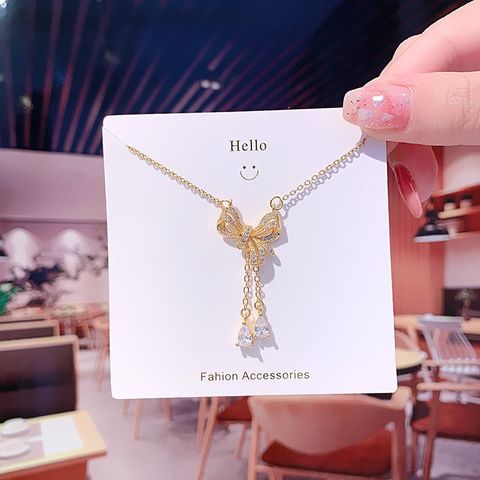 Wholesale Fashion Geometric 304 Stainless Steel Copper Plating 18K Gold Plated Zircon Necklace