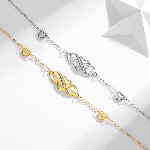 Wholesale Elegant Simple Style Heart Shape Sterling Silver Zircon Bracelets