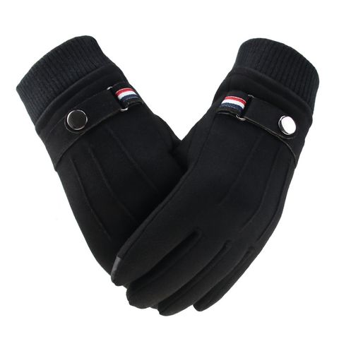 Men's Retro Solid Color Leather Velvet Gloves