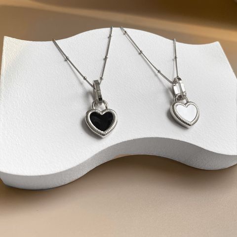 Simple Style Heart Shape Stainless Steel Titanium Steel Plating Inlay Shell Pendant Necklace 1 Piece