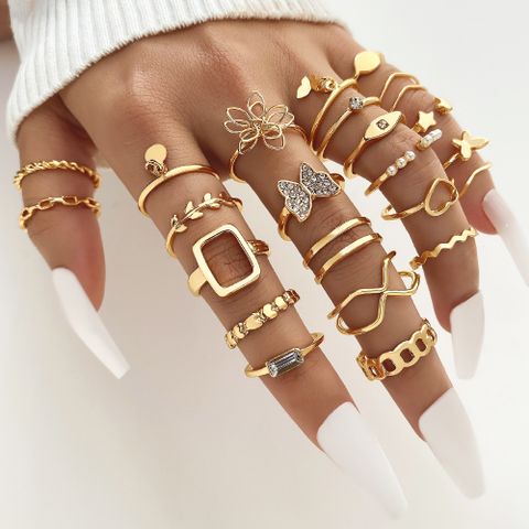 Bohemian Animal Flower Alloy Plating Inlay Artificial Pearls Artificial Diamond Women's Open Rings