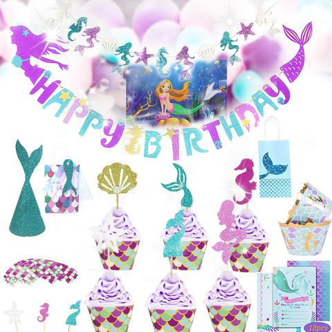 Birthday Mermaid Paper Party Decorative Props
