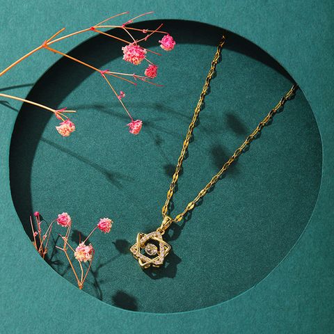Fashion Four Leaf Clover Letter Heart Shape Titanium Steel Plating Inlay Rhinestones Necklace 1 Piece