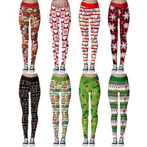 Women's Christmas Retro Cartoon Full Length Printing Leggings