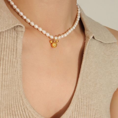 Baroque Style Geometric Pearl Titanium Steel Necklace