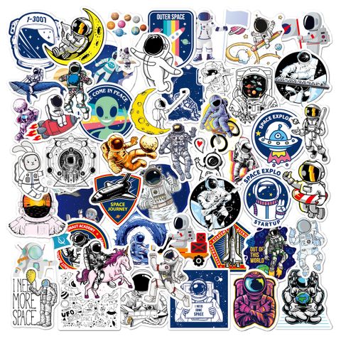50 Pieces Astronaut Space Station Cartoon Stickers Moon Rocket Universe Trolley Case Computer Graffiti Spaceman Stickers