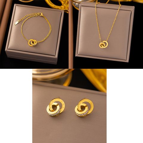 304 Stainless Steel 18K Gold Plated Commute Plating Inlay Geometric Artificial Rhinestones Bracelets Earrings Necklace