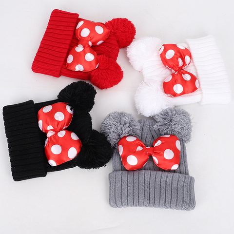 Kid's Cute Bow Knot Pom Poms Crimping Wool Cap