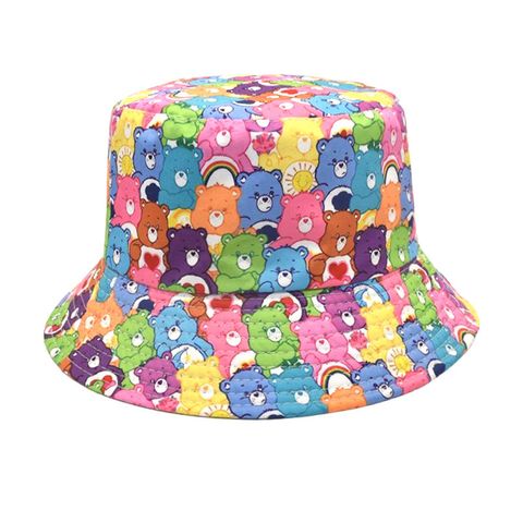 Unisex Streetwear Cartoon Bear Printing Flat Eaves Bucket Hat