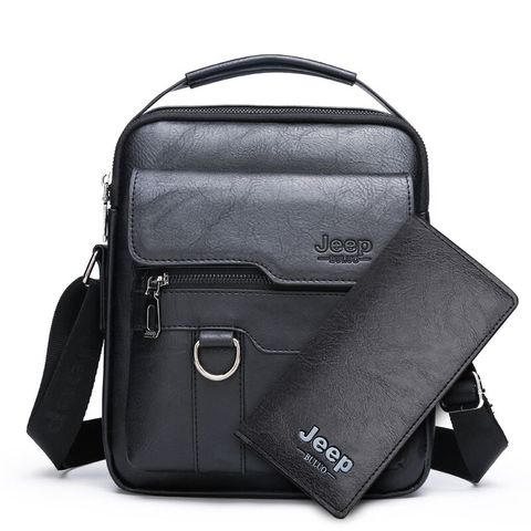 Men's Solid Color Pu Leather Zipper Handbag