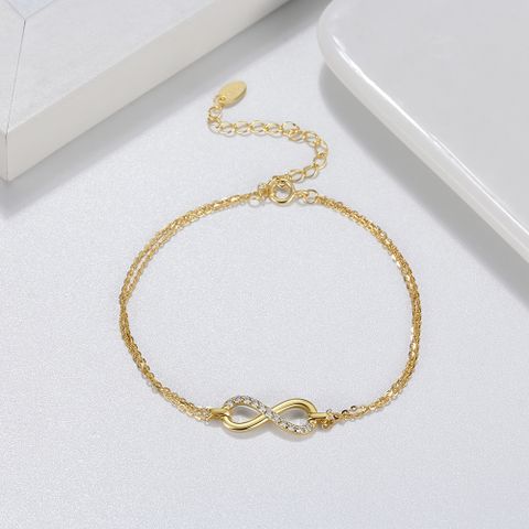 Elegant Simple Style Infinity Sterling Silver Plating Chain Inlay Zircon White Gold Plated Rhodium Plated Silver Plated Bracelets