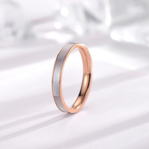 Simple Style Round Stripe Titanium Steel Inlay Shell Zircon Rings