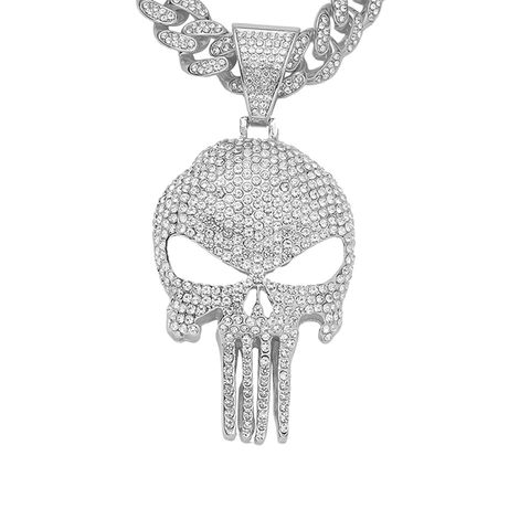 Hip Hop Cráneo Aleación Embutido Diamantes De Imitación Hombres Collar Colgante