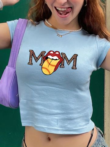 Mujeres Top Corto Cruzado Manga Corta Camisetas Casual Letra