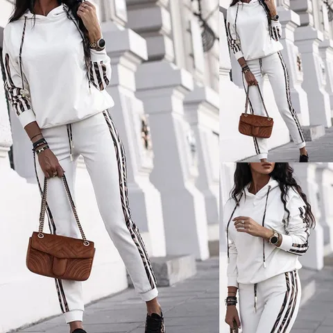 Women's Basic Stripe Polyester Pants Sets