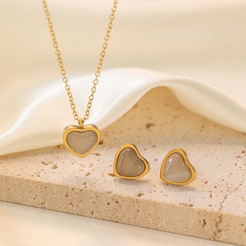 Simple Style Classic Style Heart Shape Titanium Steel Plating Inlay Opal 18k Gold Plated Jewelry Set