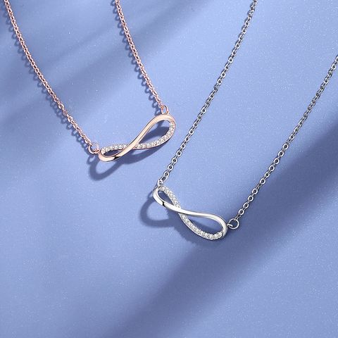 Simple Style Infinity Sterling Silver Polishing Plating Inlay Zircon Necklace