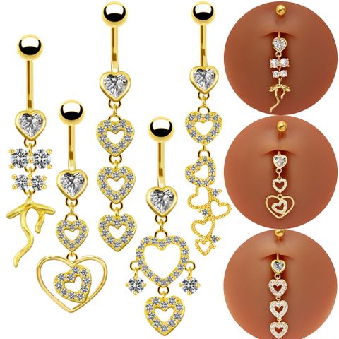 1 Piece Belly Rings Sexy Heart Shape 316 Stainless Steel  Alloy Copper Plating Inlay Rhinestones White Gold Plated Gold Plated