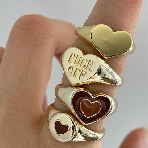 Fashion Simple Heart Shaped English Letter Fuck Off Brass Ring Wholesale Nihaojewelry