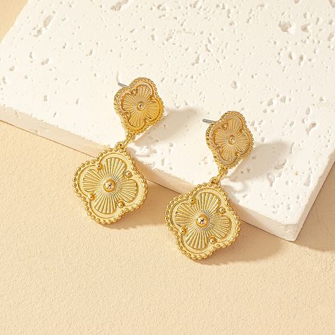 1 Pair Ig Style Retro Four Leaf Clover Plating Alloy Drop Earrings