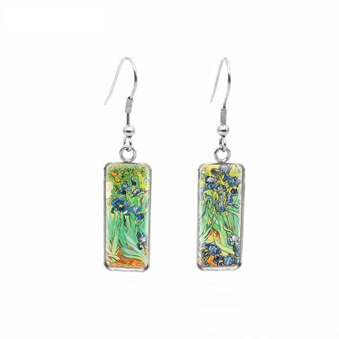 1 Pair Simple Style Oil Painting Handmade Inlay Alloy Glass Drop Earrings