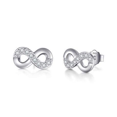 Elegant Simple Style Infinity Sterling Silver Plating Hollow Out Inlay Zircon Rhodium Plated Rings Earrings Necklace