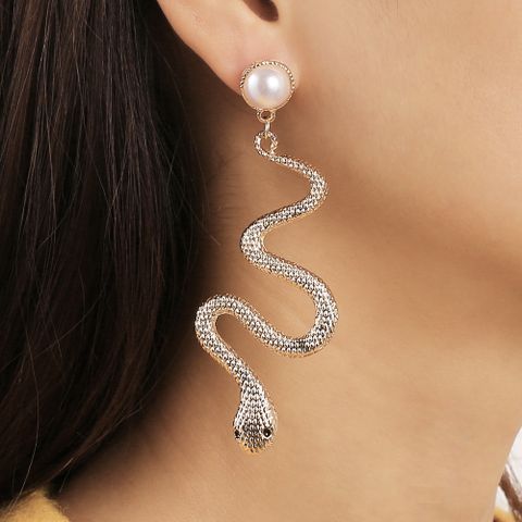 Elegant Snake Alloy Inlay Artificial Pearls Women's Drop Earrings