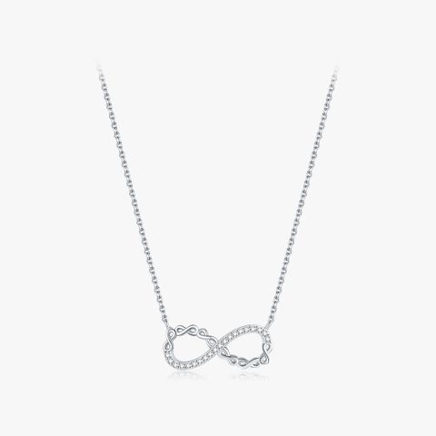 Wholesale Romantic Simple Style Infinity Sterling Silver Rhodium Plated Zircon Pendant Necklace