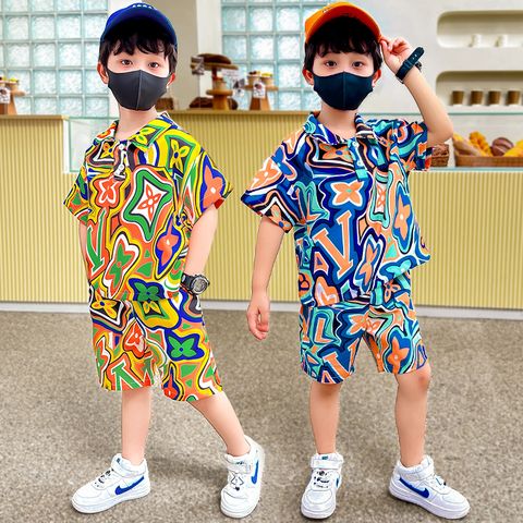 Casual Vacation Simple Style Letter 3d Print Polyester Boys Clothing Sets