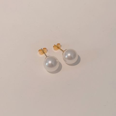 1 Pair French Style Pearl Plating Stainless Steel Ear Studs