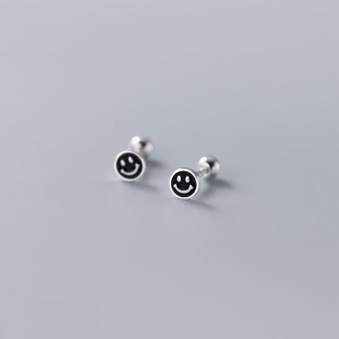1 Pair Simple Style Smiley Face Epoxy Plating Sterling Silver Ear Studs