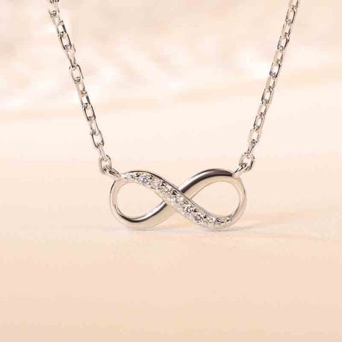 Simple Style Infinity Sterling Silver Inlay Zircon Pendant Necklace