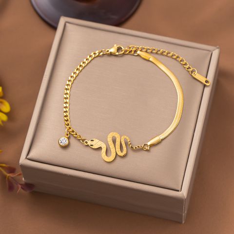 Wholesale Elegant Retro Snake Titanium Steel Plating Inlay 18k Gold Plated Zircon Bracelets Necklace
