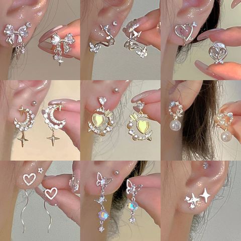 1 Pair Fairy Style Simple Style Heart Shape Butterfly Plating Inlay Alloy Artificial Diamond Ear Cuffs