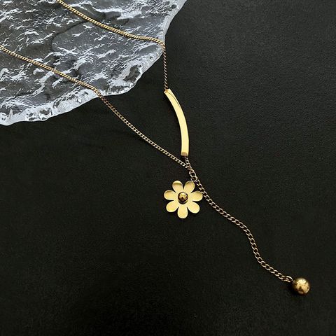 Streetwear Heart Shape Flower Titanium Steel Plating Inlay Shell Pendant Necklace