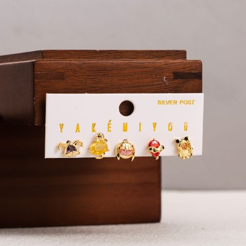 Cute Cartoon Character Copper 14k Gold Plated Zircon Ear Studs In Bulk