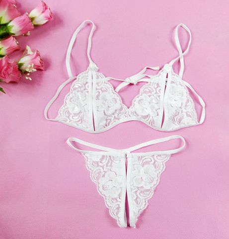 Solid Color Three-point Sexy Lace Hollow Out Low Waist Thong Sexy Lingerie