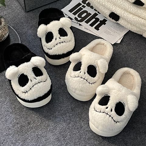 Unisex Casual Cartoon Skull Round Toe Cotton Slippers